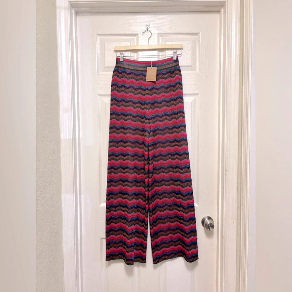 NWT Boden Jacquard Knitted Trousers in Jewel Toned Metallic Wave